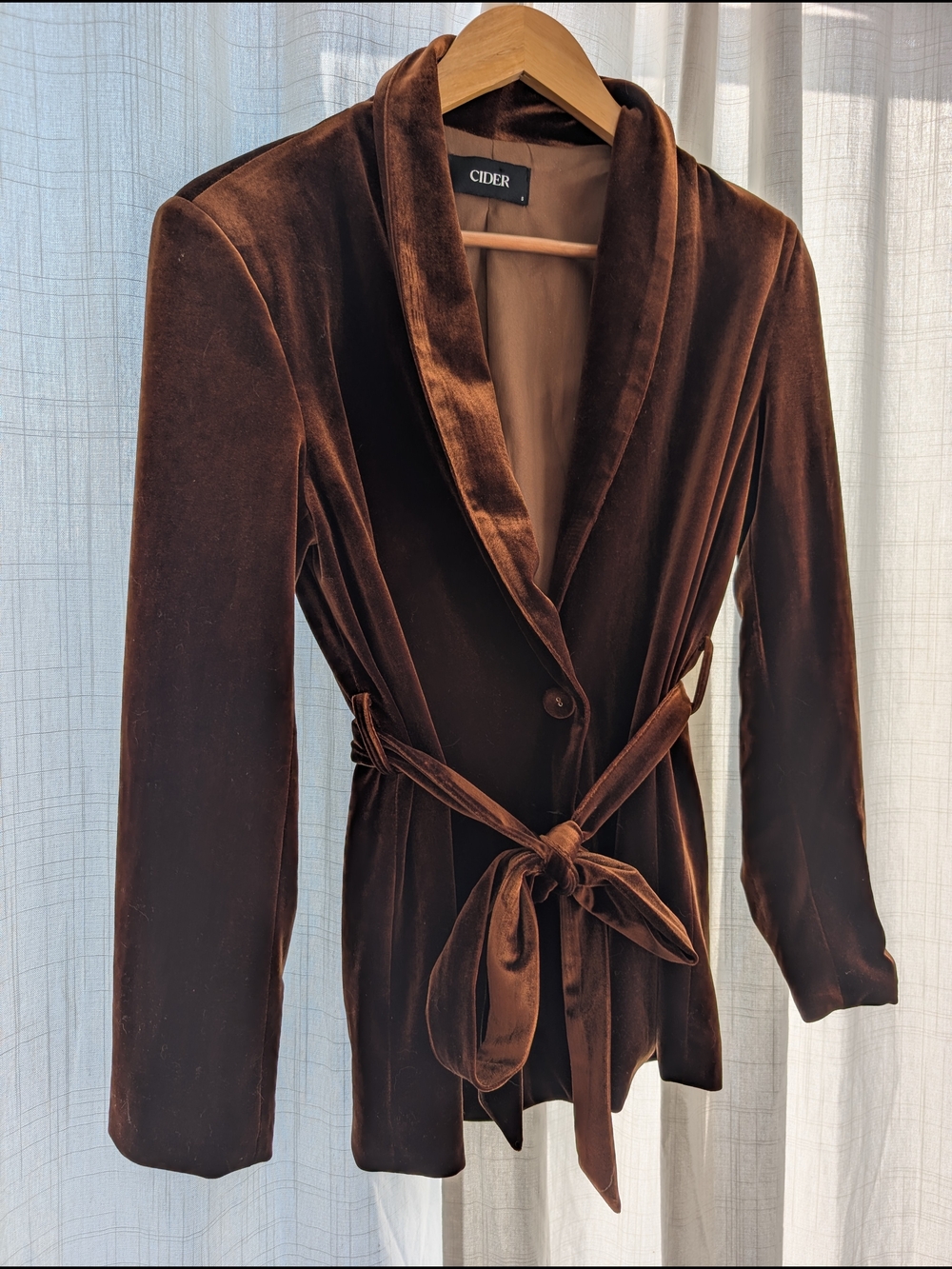 Velvet Tie-Waist Blazern In Bronze